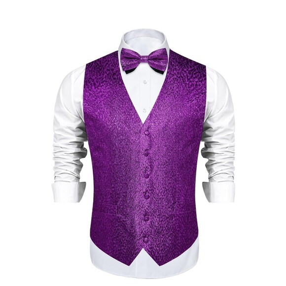 DiBanGu Men’s Elegant Metallic Vest And Bow Tie Set Size Small Fuchsia NWT - Picture 2 of 3